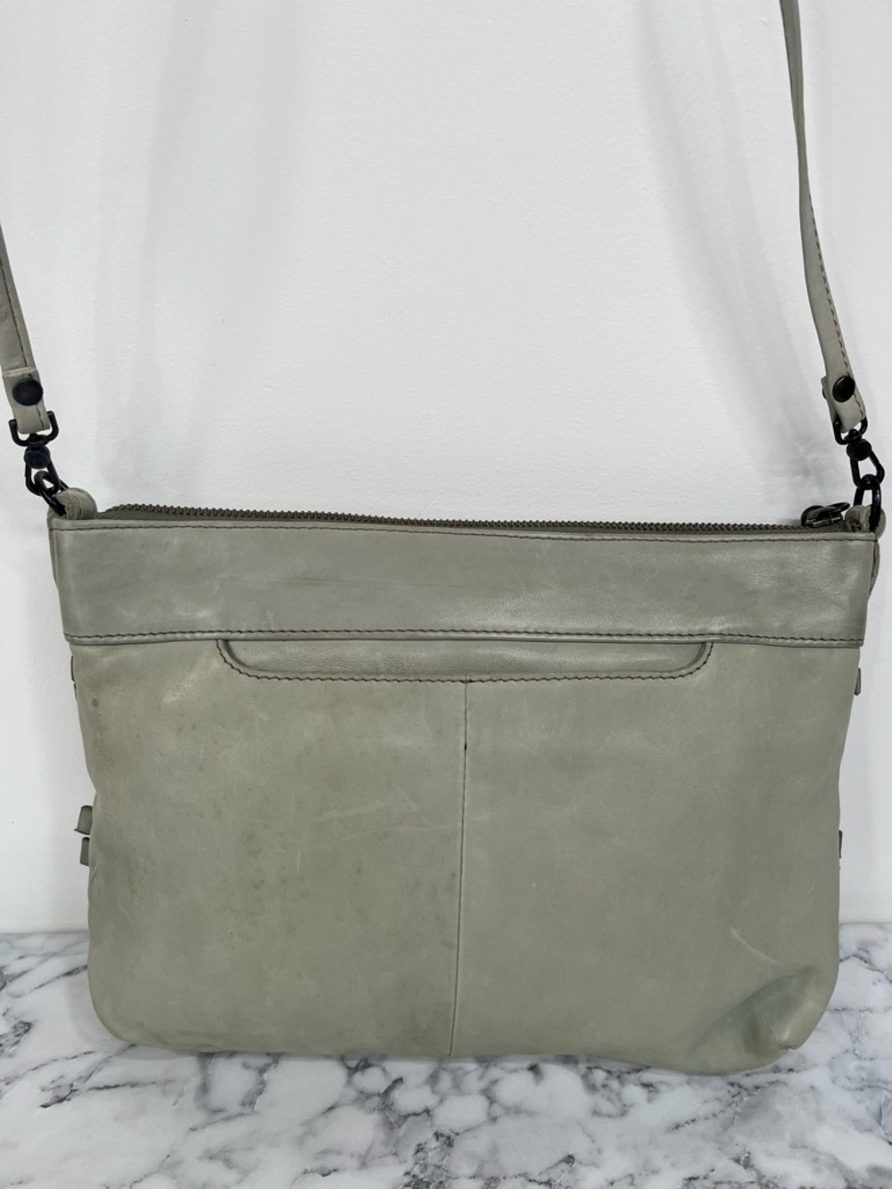 Hobo woven leather loop fringe crossbody bag Sage green convertible wristlet - Picture 3 of 14